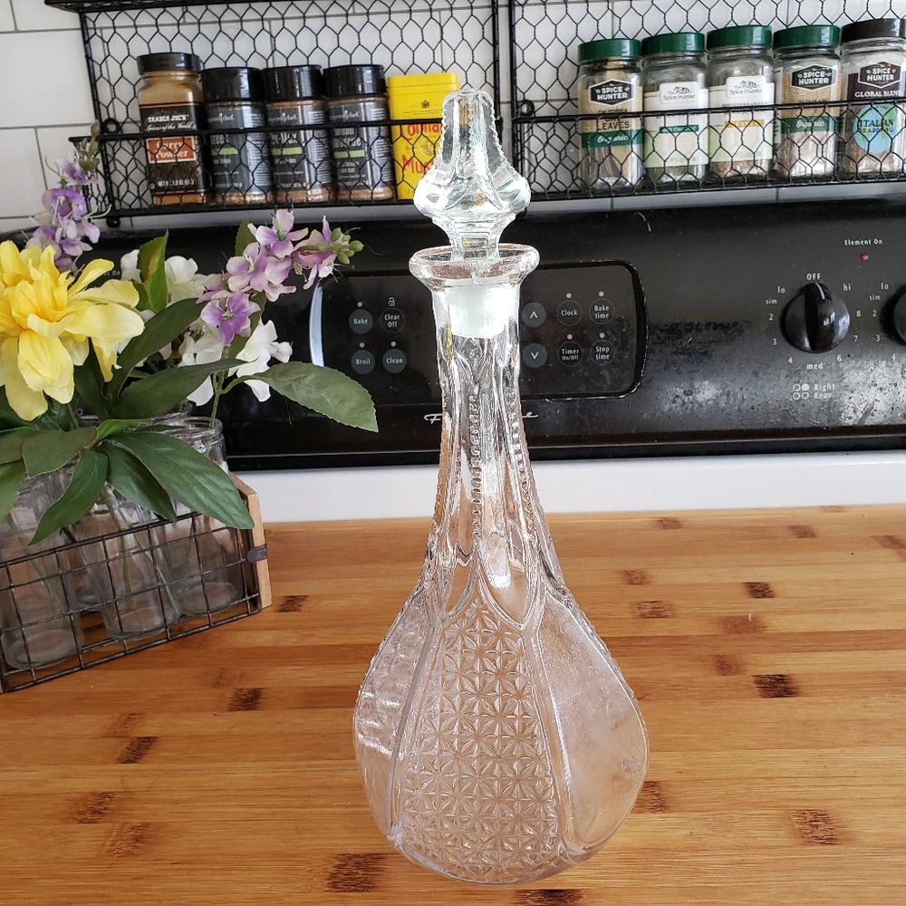 Vintage Pressed Glass Decanter with Glass Stopper